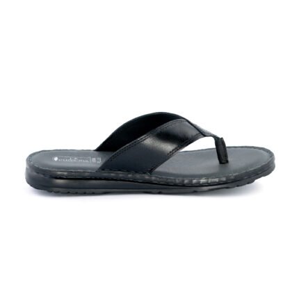 LA CUOIERIA Men Comfort Black Leather Flip Flops