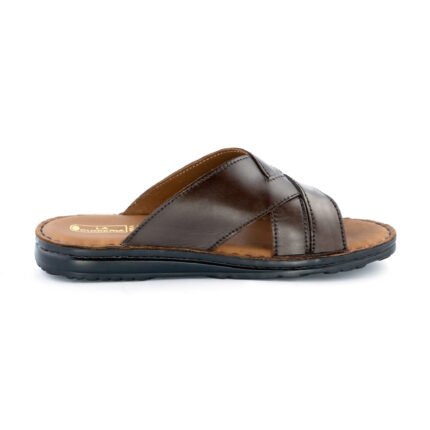 LA CUOIERIA Men Cross Strap Brown Leather Slipper